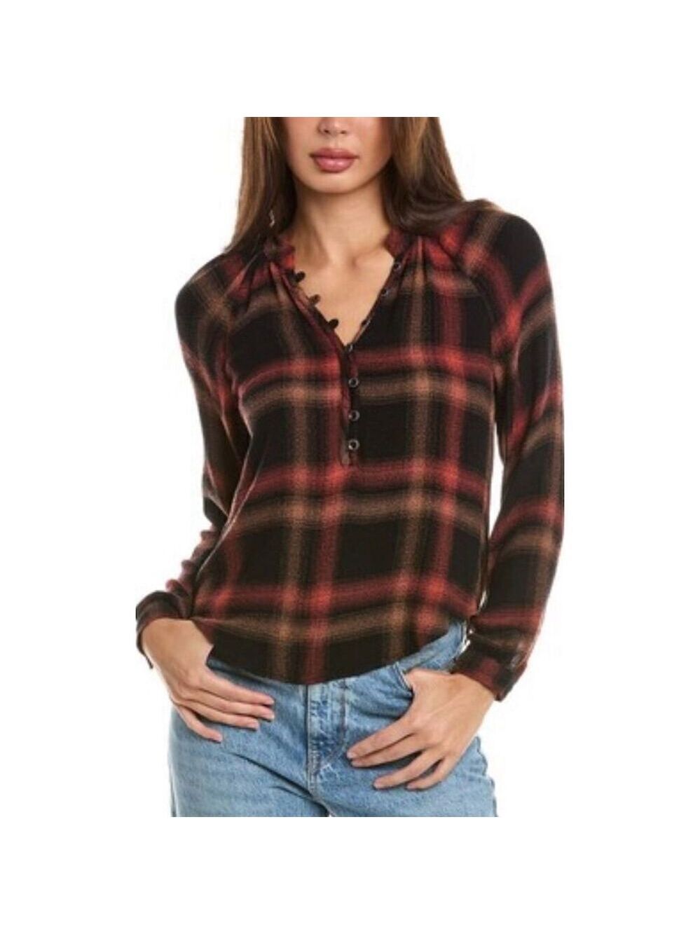 Bella Dahl Women's Plaid Button-Up Shirt Red Long Sleeve Size M